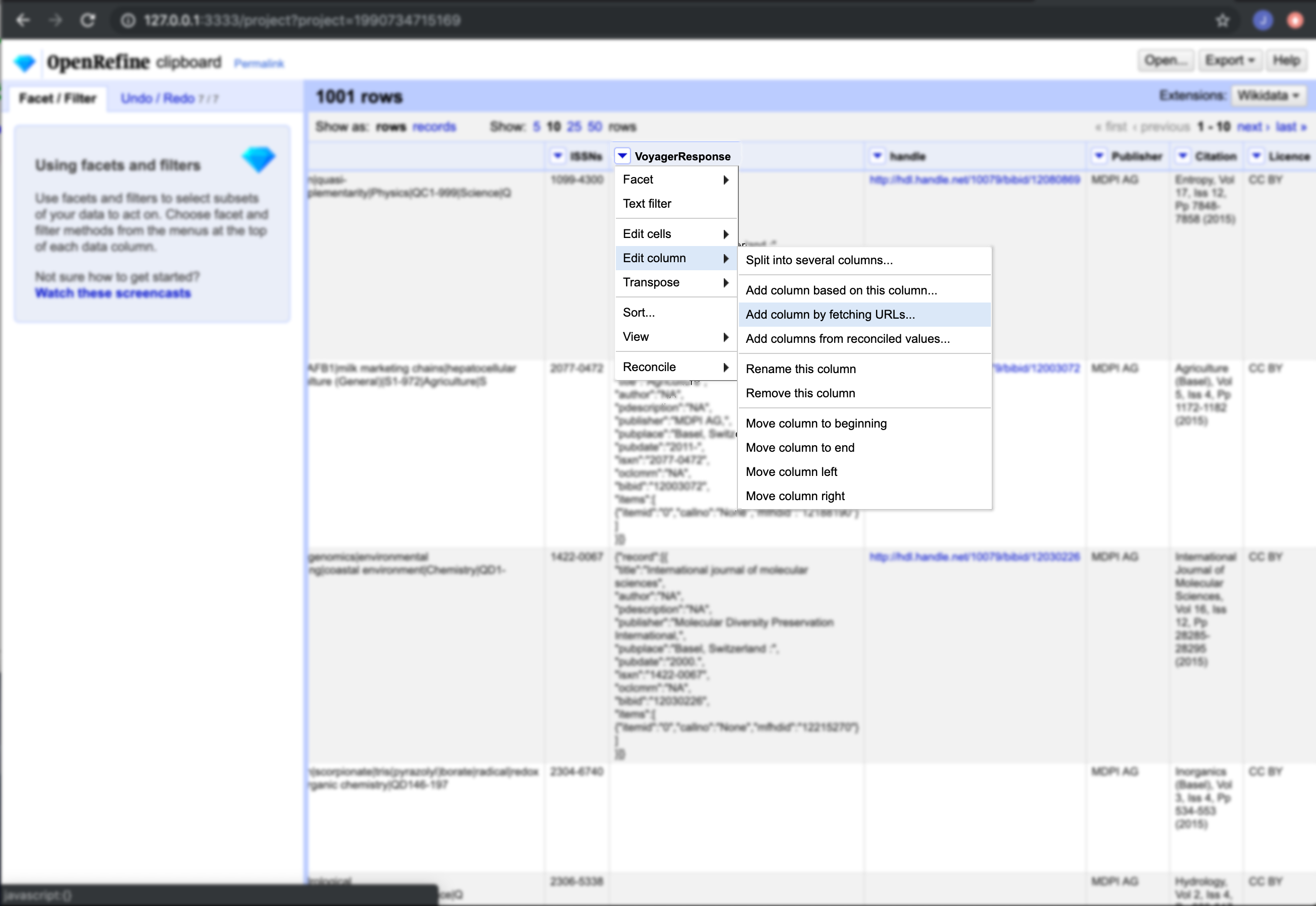 Screenshot of OpenRefine