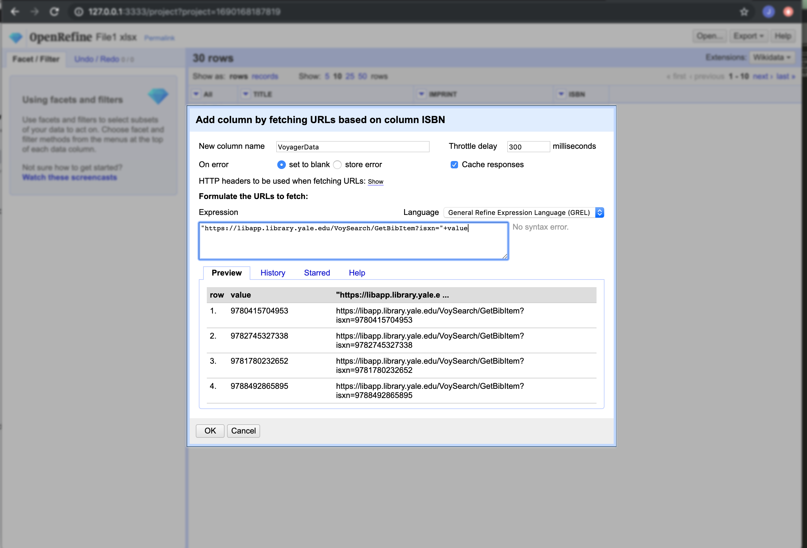 Screenshot of Voyager API query